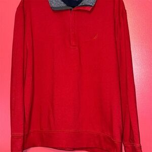 Nautica Men's Long Sleeve Red Polo Shirt Size L Casual Quarter-Zip